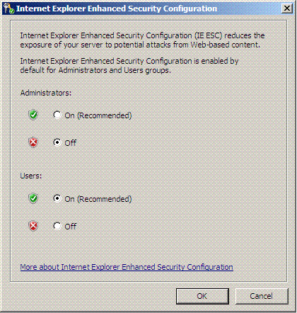 Configure IE ESC