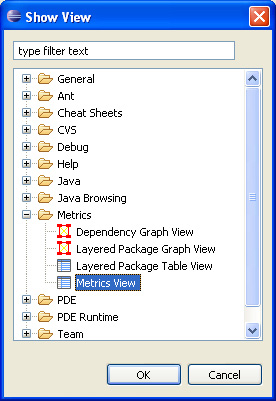 打开 Eclipse 中的 Metrics View